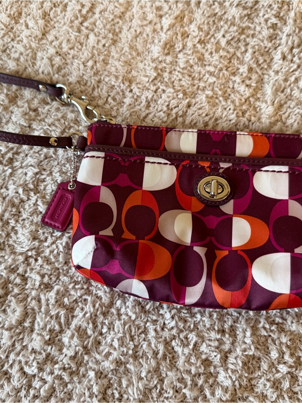 Coach Multicolor Signature Print Wristlet in Pink, Orange, White